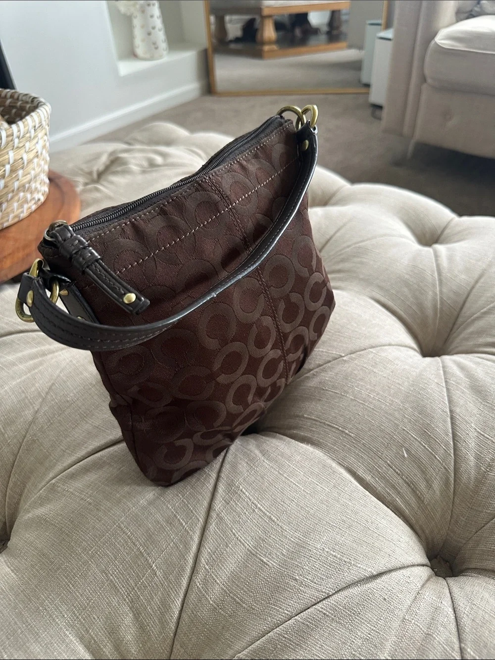 Coach Chocolate Signature Jacquard Shoulder Bag